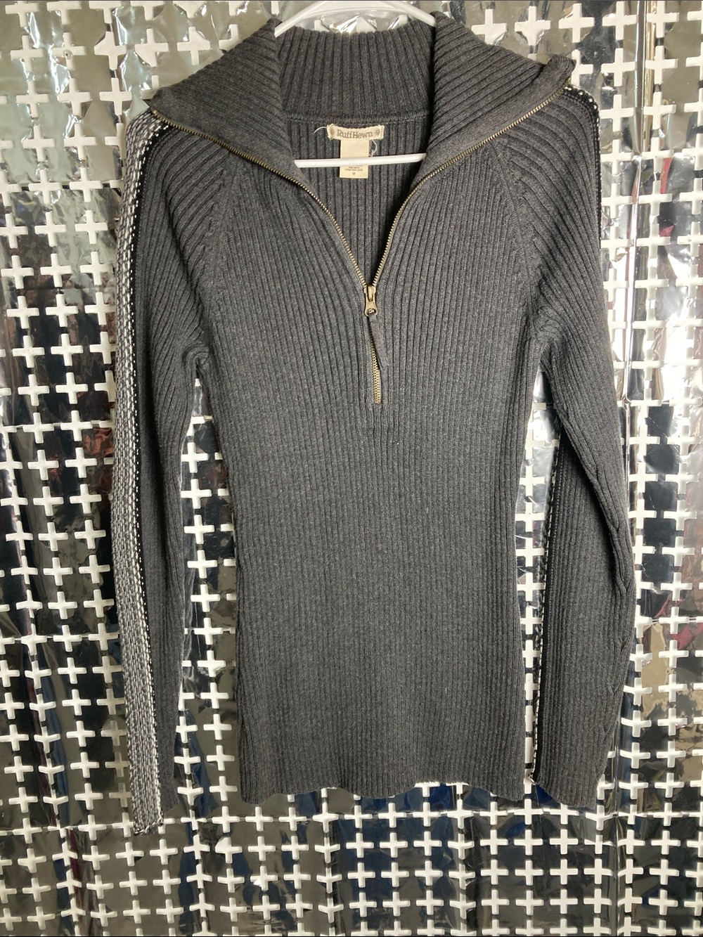 Ruff Hewn Charcoal Ribbed Long-Sleeve Half-Zip Sweater Dress